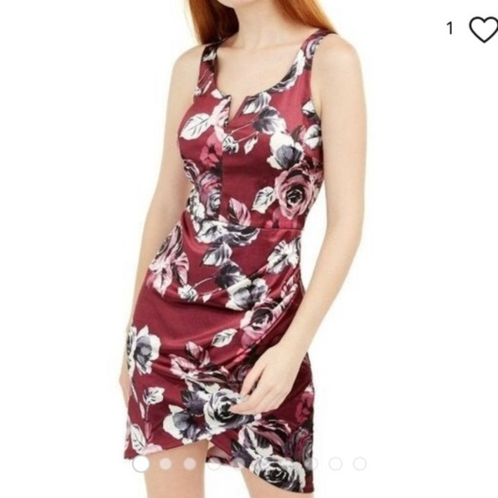 BCX Floral Printed Satin Dress - Purple